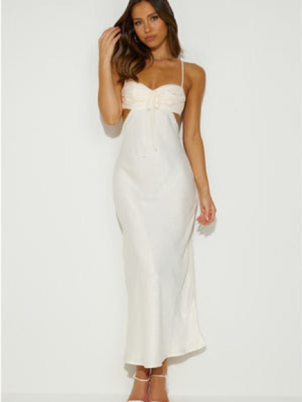 Ivory Spaghetti-Strap Cutout Maxi Dress